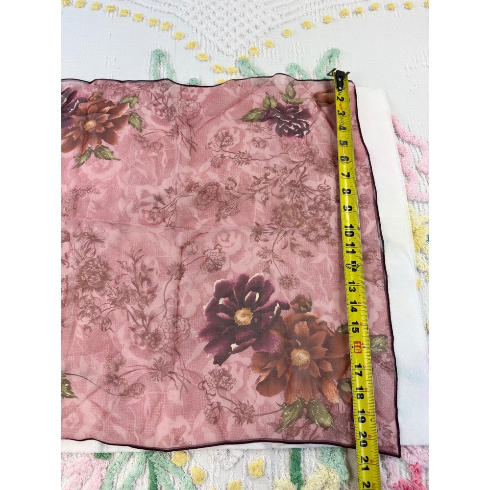 Echo Silk Square Scarf Pink Floral Chiffon Mauve Burgundy Sheer Neckerchief 21in - Picture 4 of 6